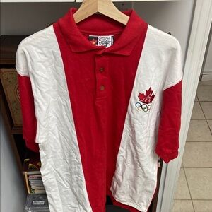 VTG Champion 1996 Atlanta Olympics Team Canada Red and White Polo Shirt